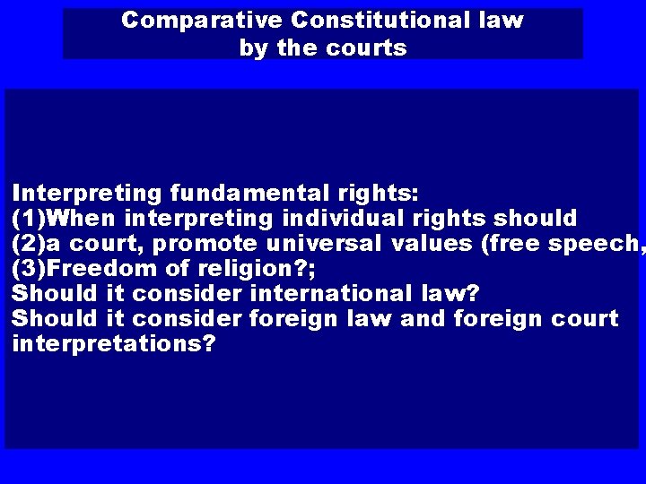 Comparative Constitutional law by the courts Interpreting fundamental rights: (1)When interpreting individual rights should