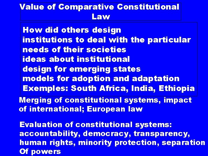 Value of Comparative Constitutional Law How did others design institutions to deal with the