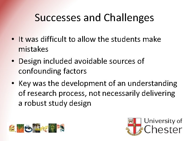 Successes and Challenges • It was difficult to allow the students make mistakes •