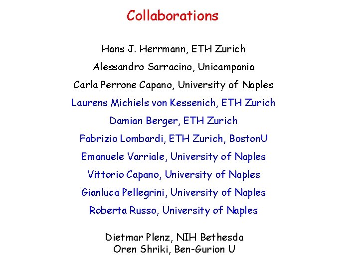 Collaborations Hans J. Herrmann, ETH Zurich Alessandro Sarracino, Unicampania Carla Perrone Capano, University of