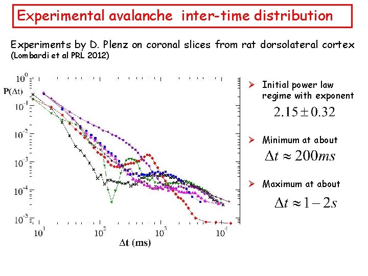 Experimental avalanche inter-time distribution Experiments by D. Plenz on coronal slices from rat dorsolateral