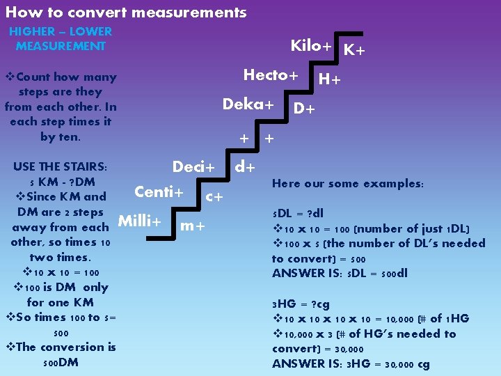 How to convert measurements HIGHER – LOWER MEASUREMENT v. Count how many steps are