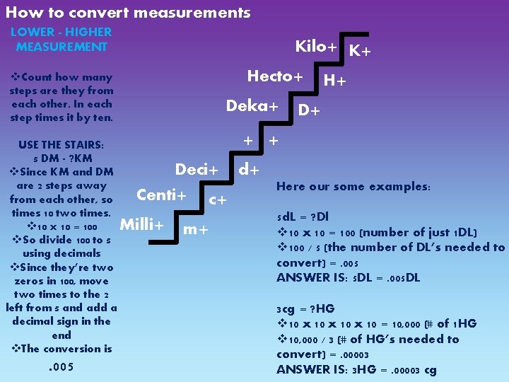 How to convert measurements LOWER - HIGHER MEASUREMENT v. Count how many steps are