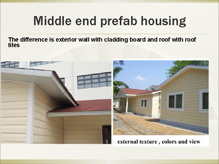 Middle end prefab housing The difference is exterior wall with cladding board and roof