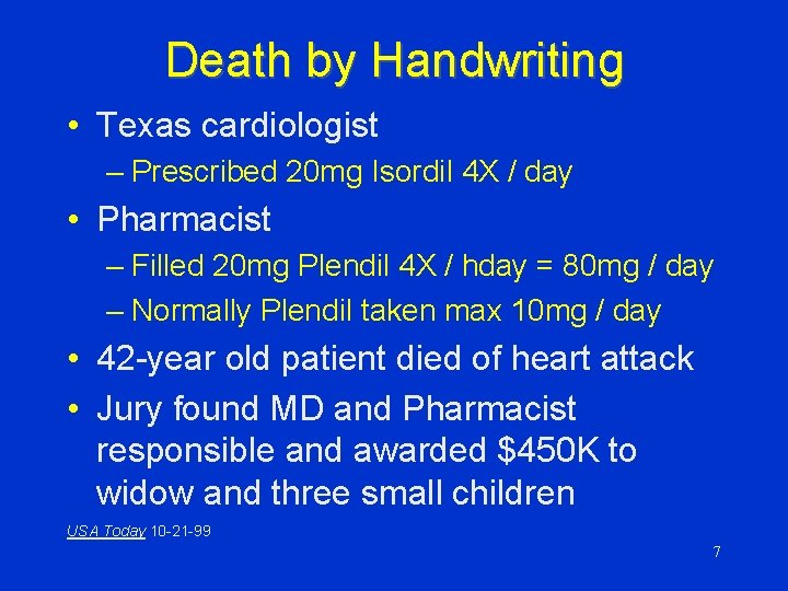 Death by Handwriting • Texas cardiologist – Prescribed 20 mg Isordil 4 X /