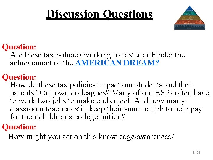 Discussion Questions Question: Are these tax policies working to foster or hinder the achievement