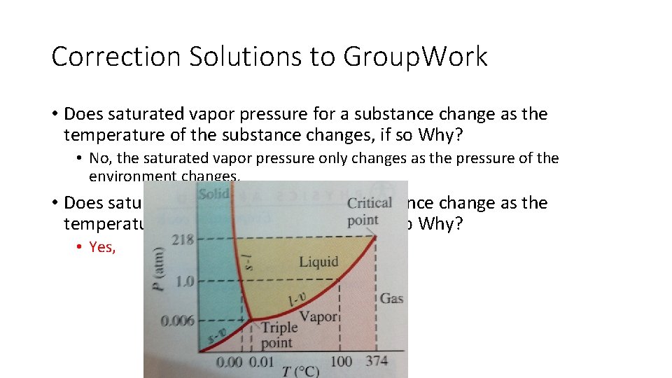 Correction Solutions to Group. Work • Does saturated vapor pressure for a substance change
