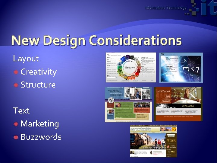 New Design Considerations Layout Creativity Structure Text Marketing Buzzwords 