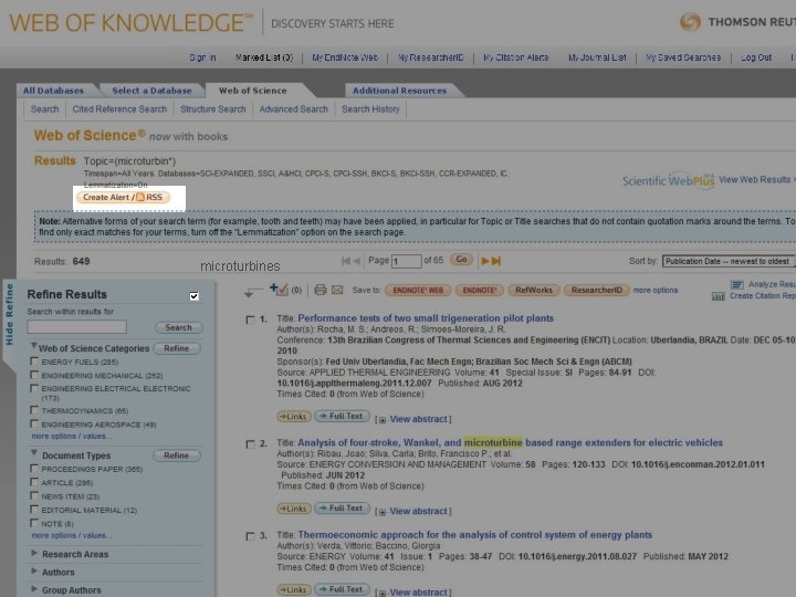 Creating Alerts from results pages microturbines 