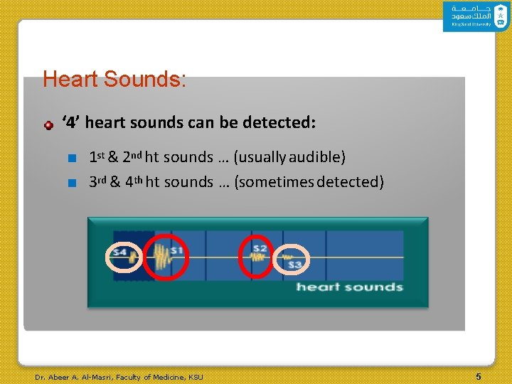 Heart Sounds: ‘ 4’ heart sounds can be detected: ■ 1 st & 2