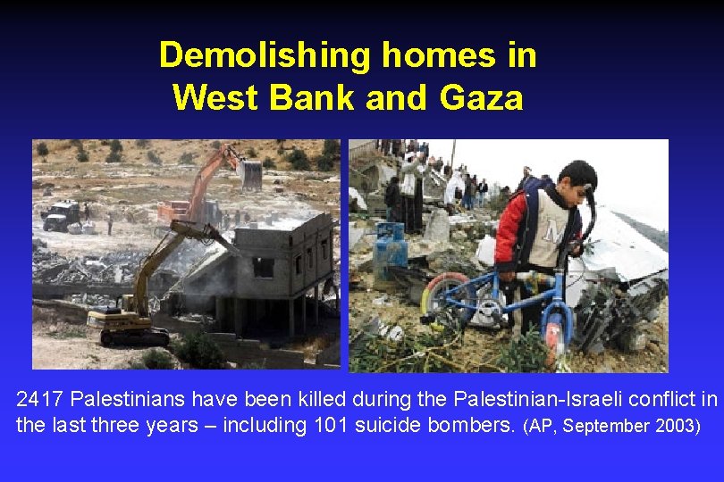 Demolishing homes in West Bank and Gaza 2417 Palestinians have been killed during the
