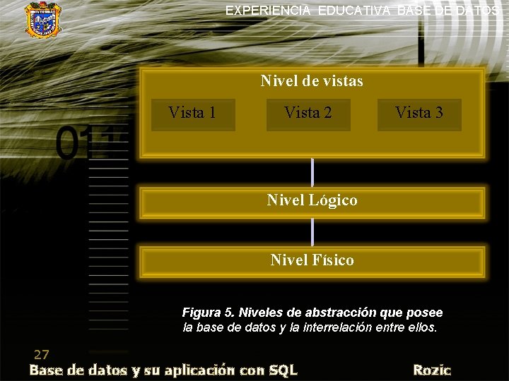 EXPERIENCIA EDUCATIVA BASE DE DATOS Nivel de vistas Vista 1 Vista 2 Vista 3