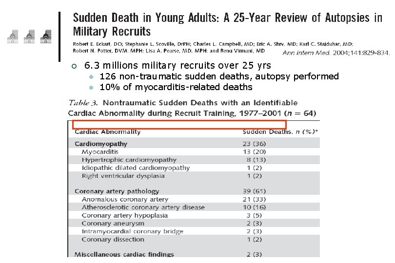 ¢ 6. 3 millions military recruits over 25 yrs l l 126 non-traumatic sudden