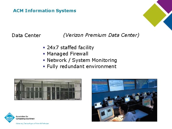 ACM Information Systems (Verizon Premium Data Center) Data Center § § 24 x 7