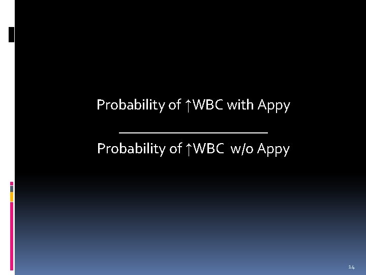 Probability of ↑WBC with Appy __________ Probability of ↑WBC w/o Appy 14 