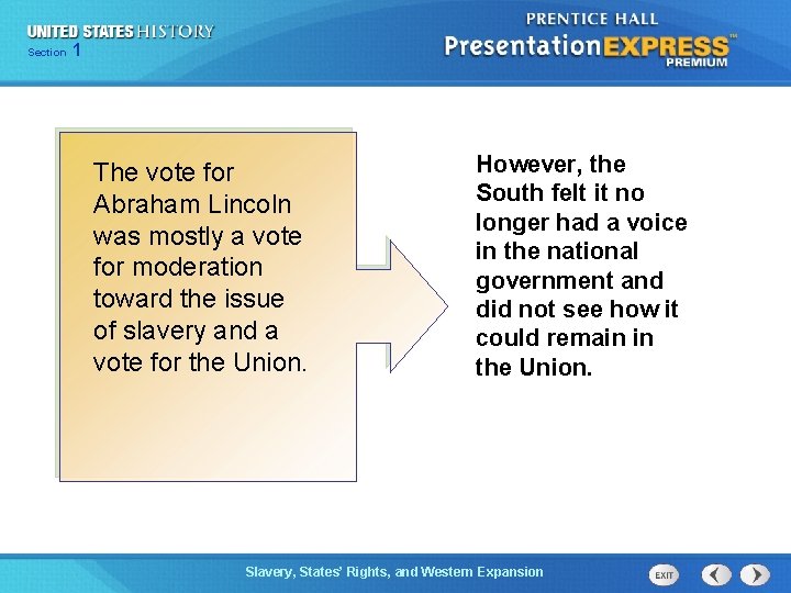 Chapter Section 1 25 Section 1 The vote for Abraham Lincoln was mostly a