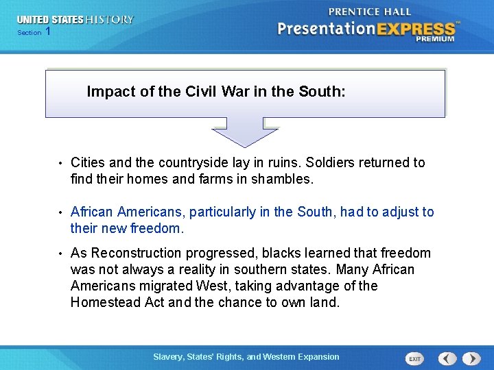 Chapter Section 1 25 Section 1 Impact of the Civil War in the South: