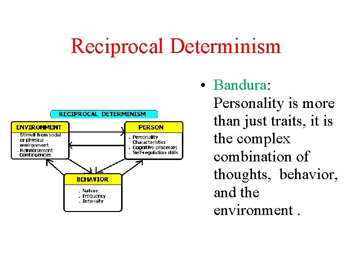 Reciprocal Determinism • Bandura: Personality is more than just traits, it is the complex