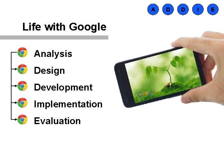 A Life with Google Analysis Design Development Implementation Evaluation D D I E 