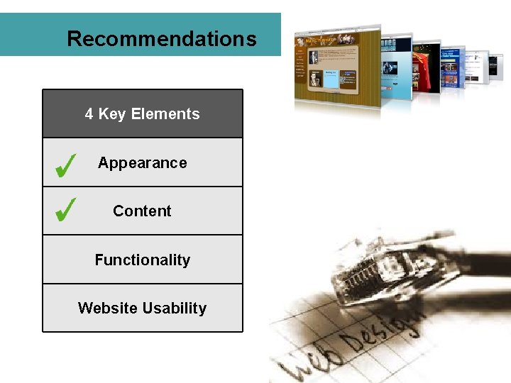 Recommendations 4 Key Elements Appearance Content Functionality Website Usability 