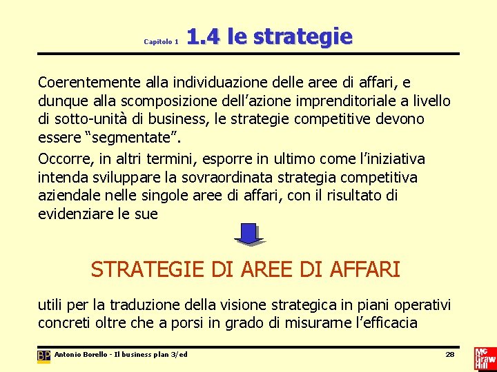 Capitolo 1 1. 4 le strategie Coerentemente alla individuazione delle aree di affari, e