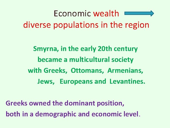 Economic wealth diverse populations in the region Smyrna, in the early 20 th century