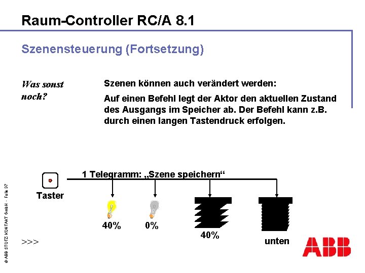 Raum-Controller RC/A 8. 1 Szenensteuerung (Fortsetzung) Was sonst noch? Szenen können auch verändert werden: