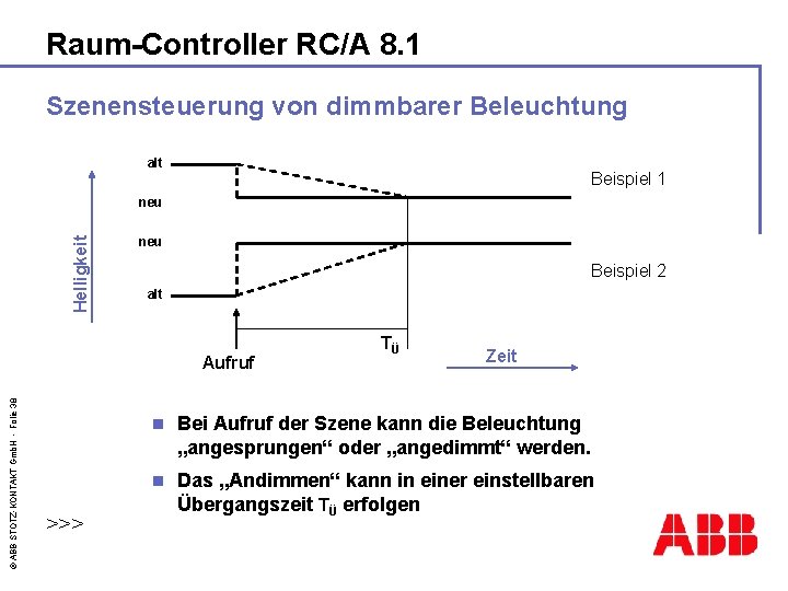 Raum-Controller RC/A 8. 1 Szenensteuerung von dimmbarer Beleuchtung alt Beispiel 1 Helligkeit neu Beispiel