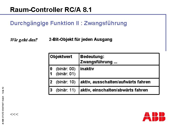 Raum-Controller RC/A 8. 1 Durchgängige Funktion II : Zwangsführung © ABB STOTZ-KONTAKT Gmb. H