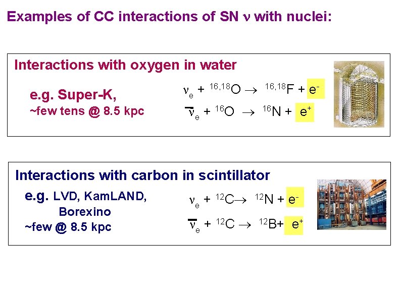 Examples of CC interactions of SN n with nuclei: Interactions with oxygen in water