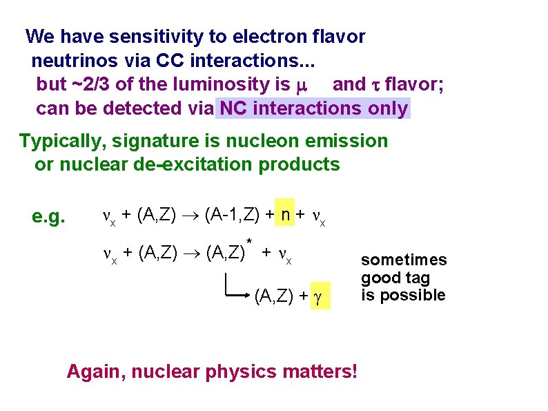 We have sensitivity to electron flavor neutrinos via CC interactions. . . but ~2/3