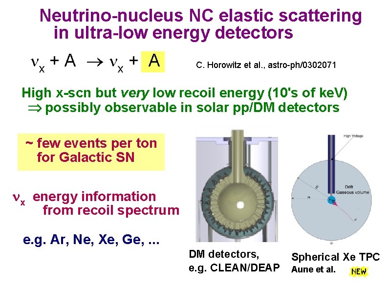 Neutrino-nucleus NC elastic scattering in ultra-low energy detectors x + A C. Horowitz et