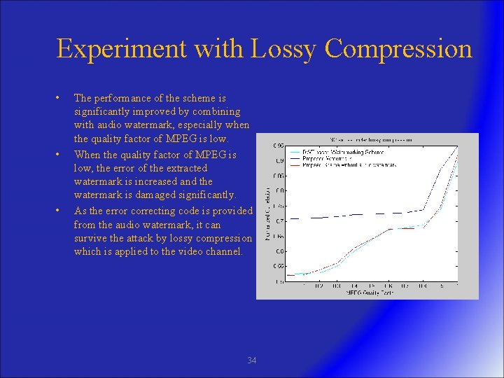 Experiment with Lossy Compression • • • The performance of the scheme is significantly