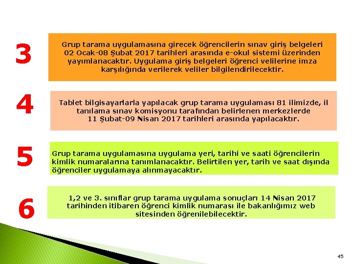 3 4 5 6 Grup tarama uygulamasına girecek öğrencilerin sınav giriş belgeleri 02 Ocak-08
