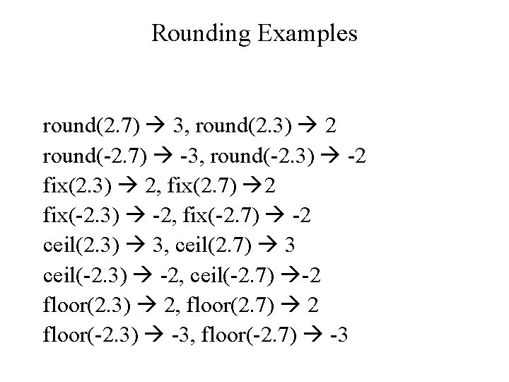 Rounding Examples round(2. 7) 3, round(2. 3) 2 round(-2. 7) -3, round(-2. 3) -2