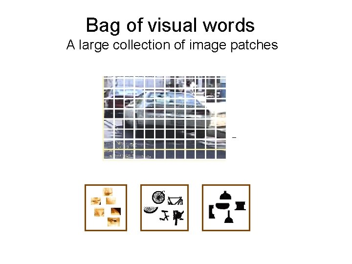 Bag of visual words A large collection of image patches – Bag of visual words A large collection of image patches –