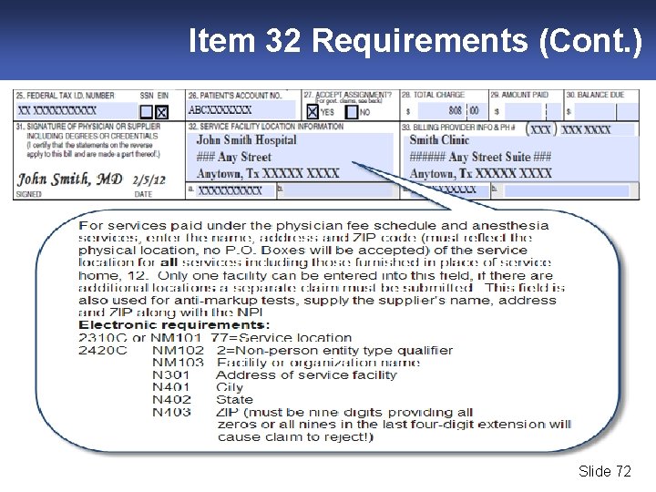 Item 32 Requirements (Cont. ) Slide 72 