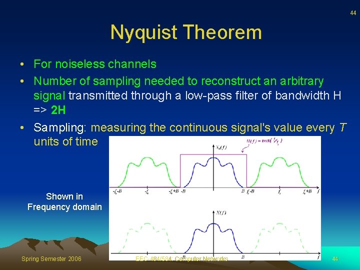 44 Nyquist Theorem • For noiseless channels • Number of sampling needed to reconstruct