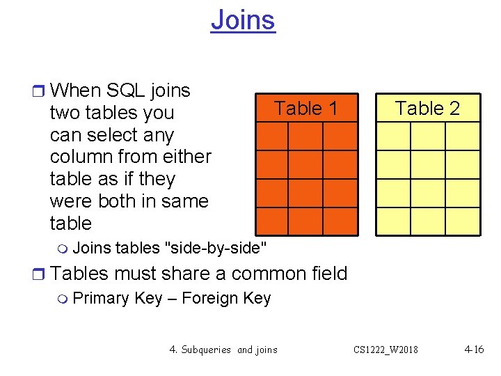Joins r When SQL joins two tables you can select any column from either Joins r When SQL joins two tables you can select any column from either