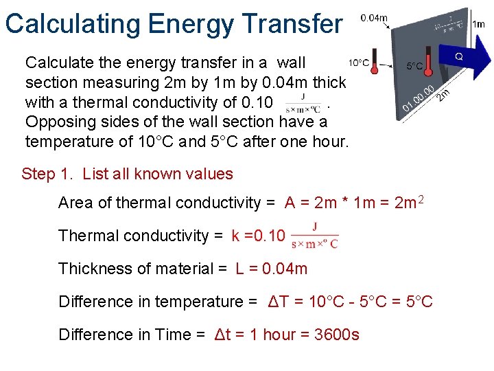 Calculating Energy Transfer Calculate the energy transfer in a wall section measuring 2 m