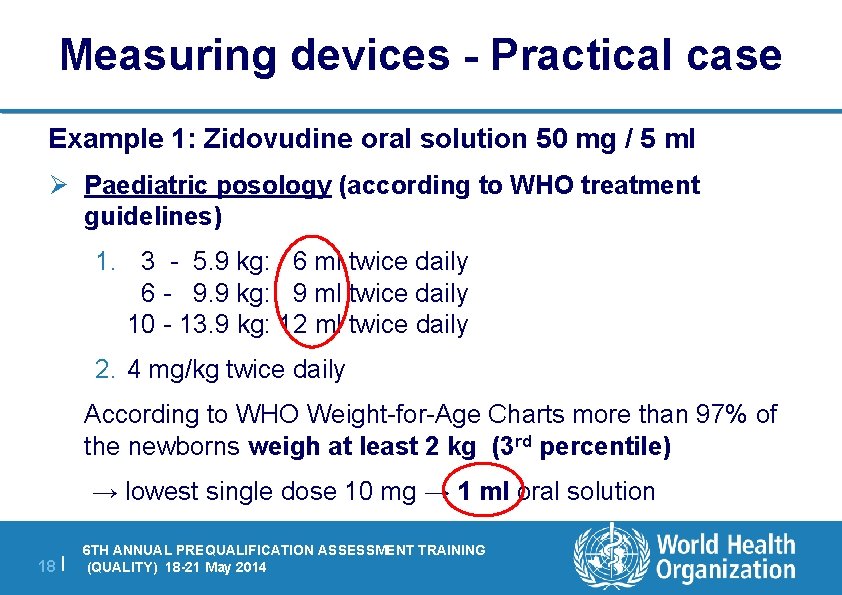 Measuring devices - Practical case Example 1: Zidovudine oral solution 50 mg / 5