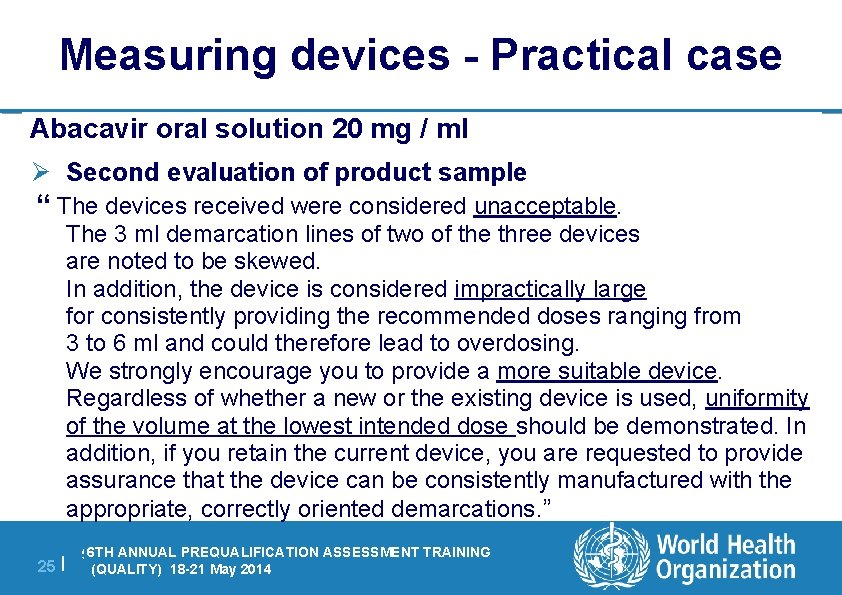 Measuring devices - Practical case Abacavir oral solution 20 mg / ml Ø Second