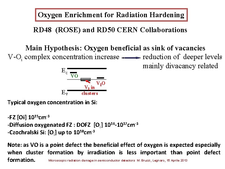 Oxygen Enrichment for Radiation Hardening RD 48 (ROSE) and RD 50 CERN Collaborations Main