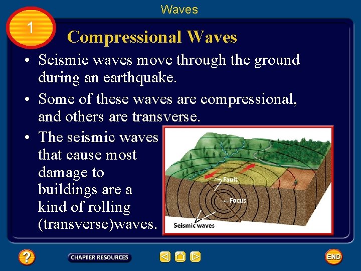 Waves 1 Compressional Waves • Seismic waves move through the ground during an earthquake.