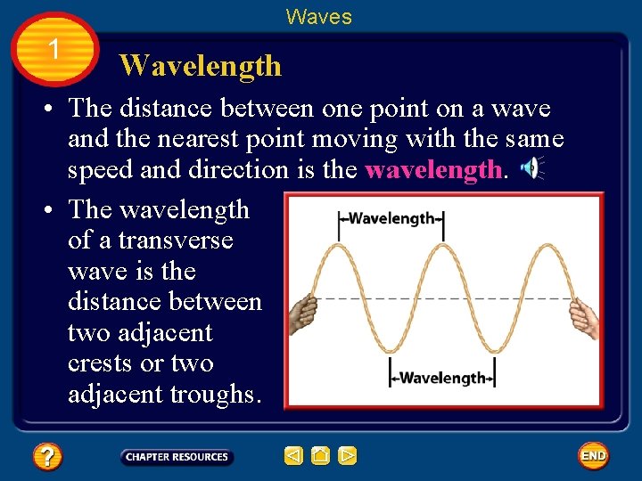 Waves 1 Wavelength • The distance between one point on a wave and the