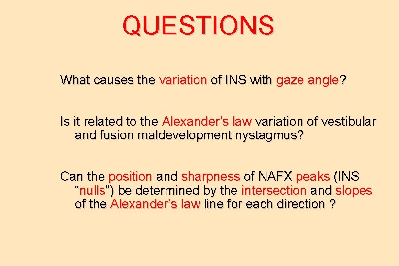 QUESTIONS What causes the variation of INS with gaze angle? Is it related to