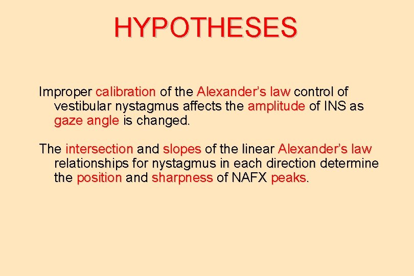 HYPOTHESES Improper calibration of the Alexander’s law control of vestibular nystagmus affects the amplitude