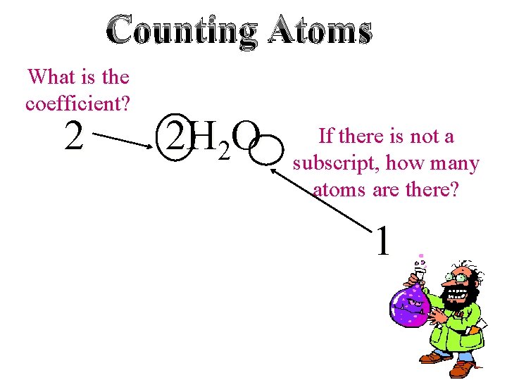 Counting Atoms What is the coefficient? 2 2 H 2 O If there is Counting Atoms What is the coefficient? 2 2 H 2 O If there is