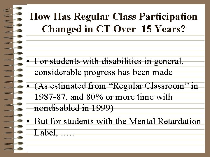 How Has Regular Class Participation Changed in CT Over 15 Years? • For students