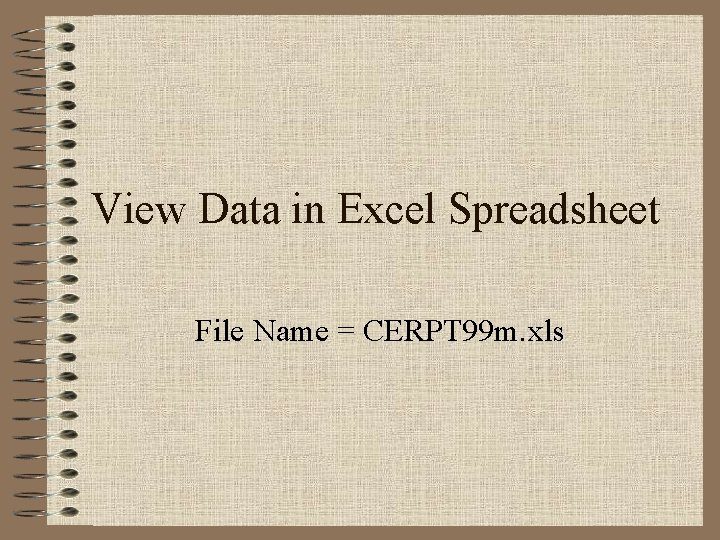 View Data in Excel Spreadsheet File Name = CERPT 99 m. xls 